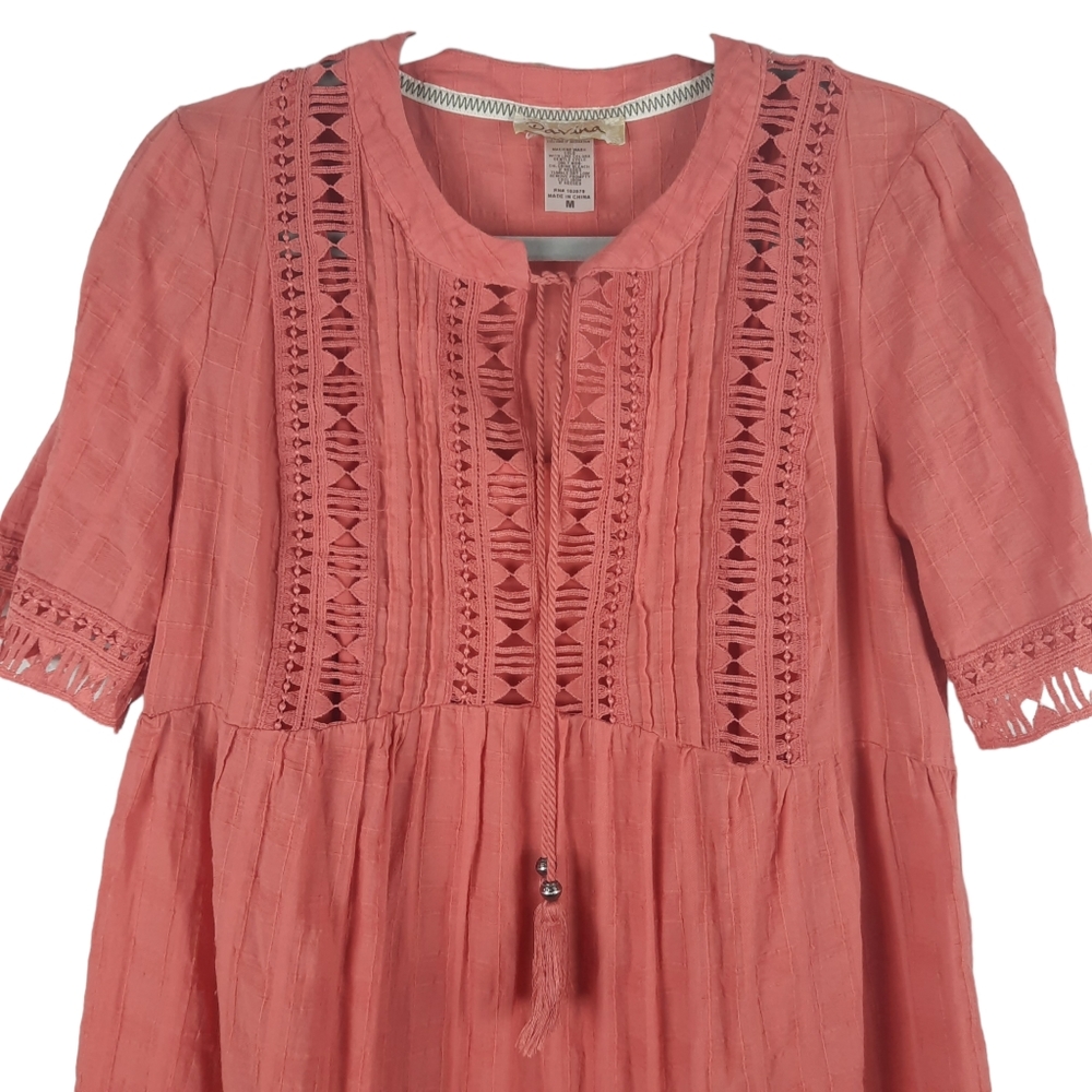 Davina Bohemian Short Sleeve Crochet Detail Mini Dress With Lining - Picture 3 of 12